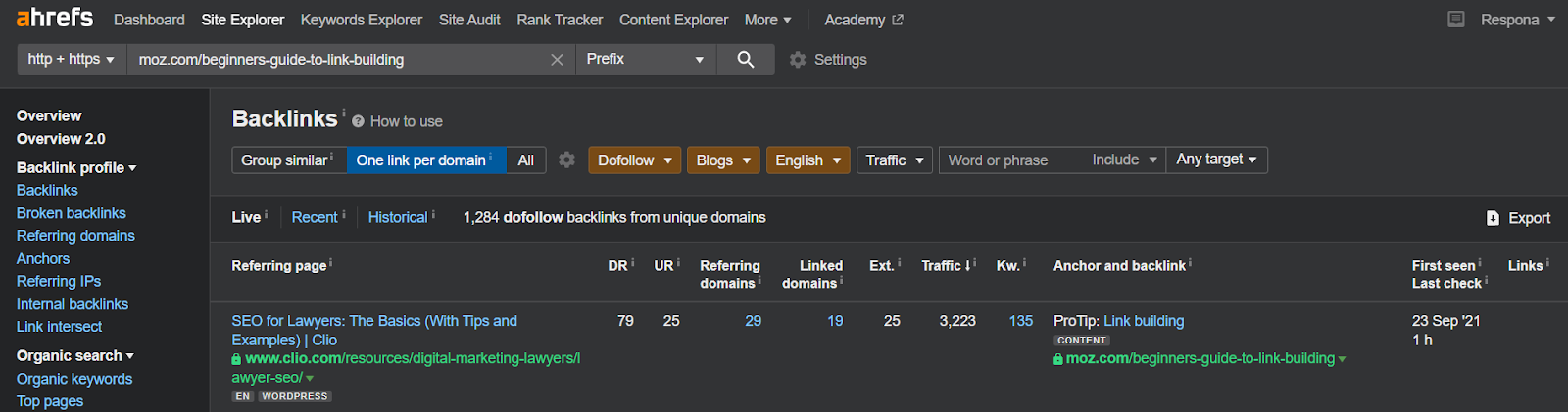 Revealing backlinks in Ahrefs 2