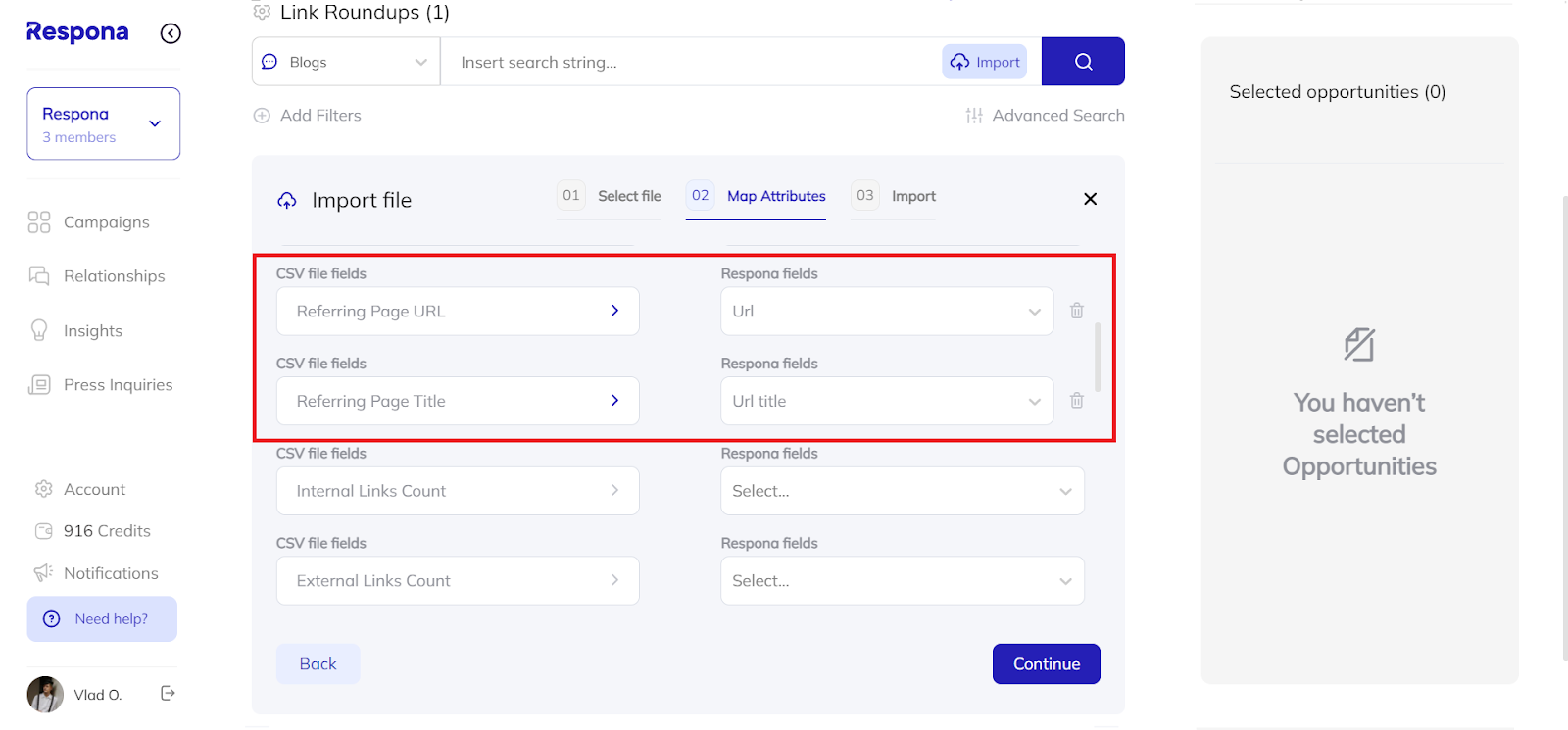 Assigning .CSV file fields in Respona