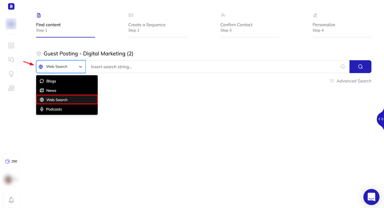 Using the web search source
