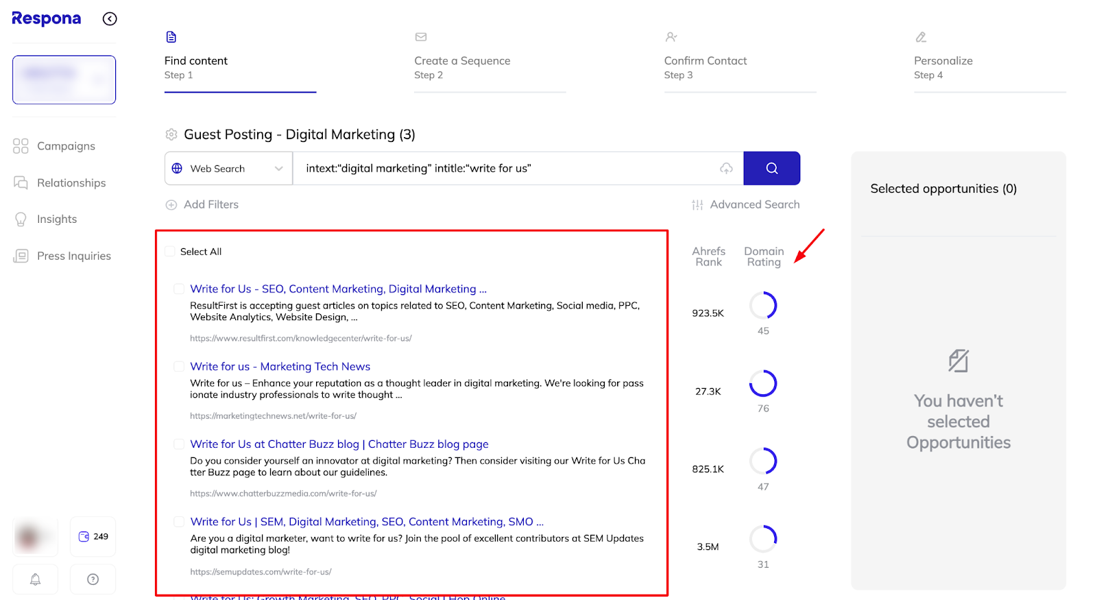 search results