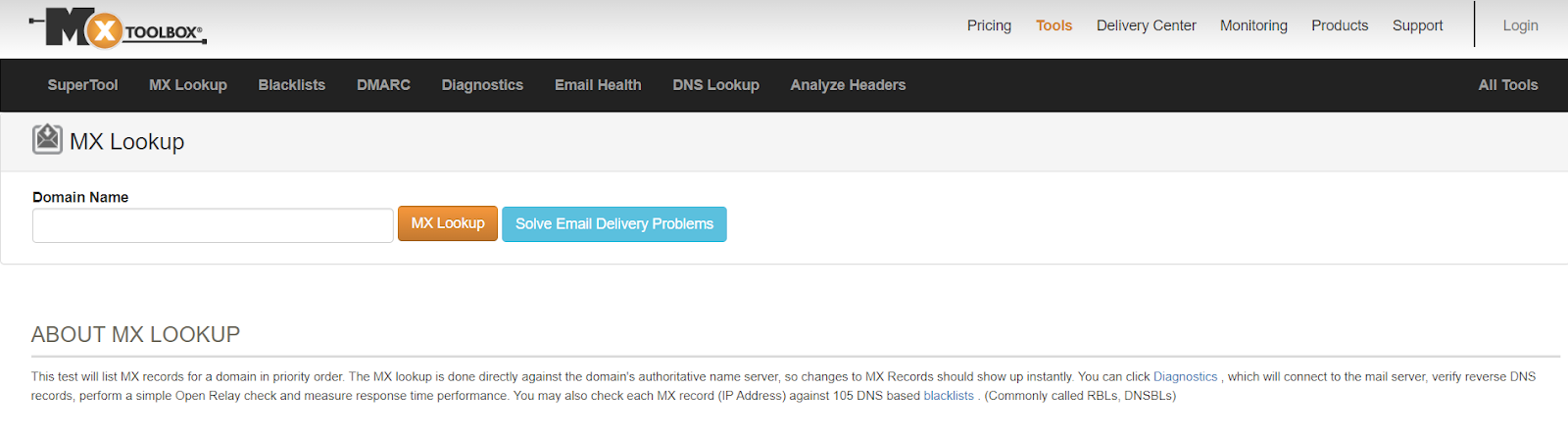 mxtoolbox homepage