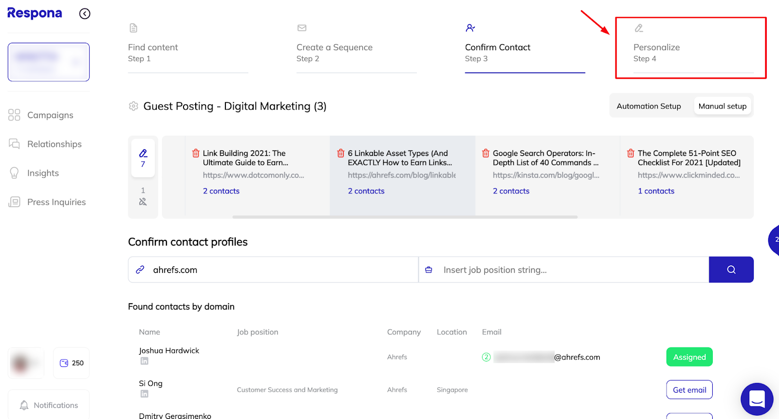 Personalization step