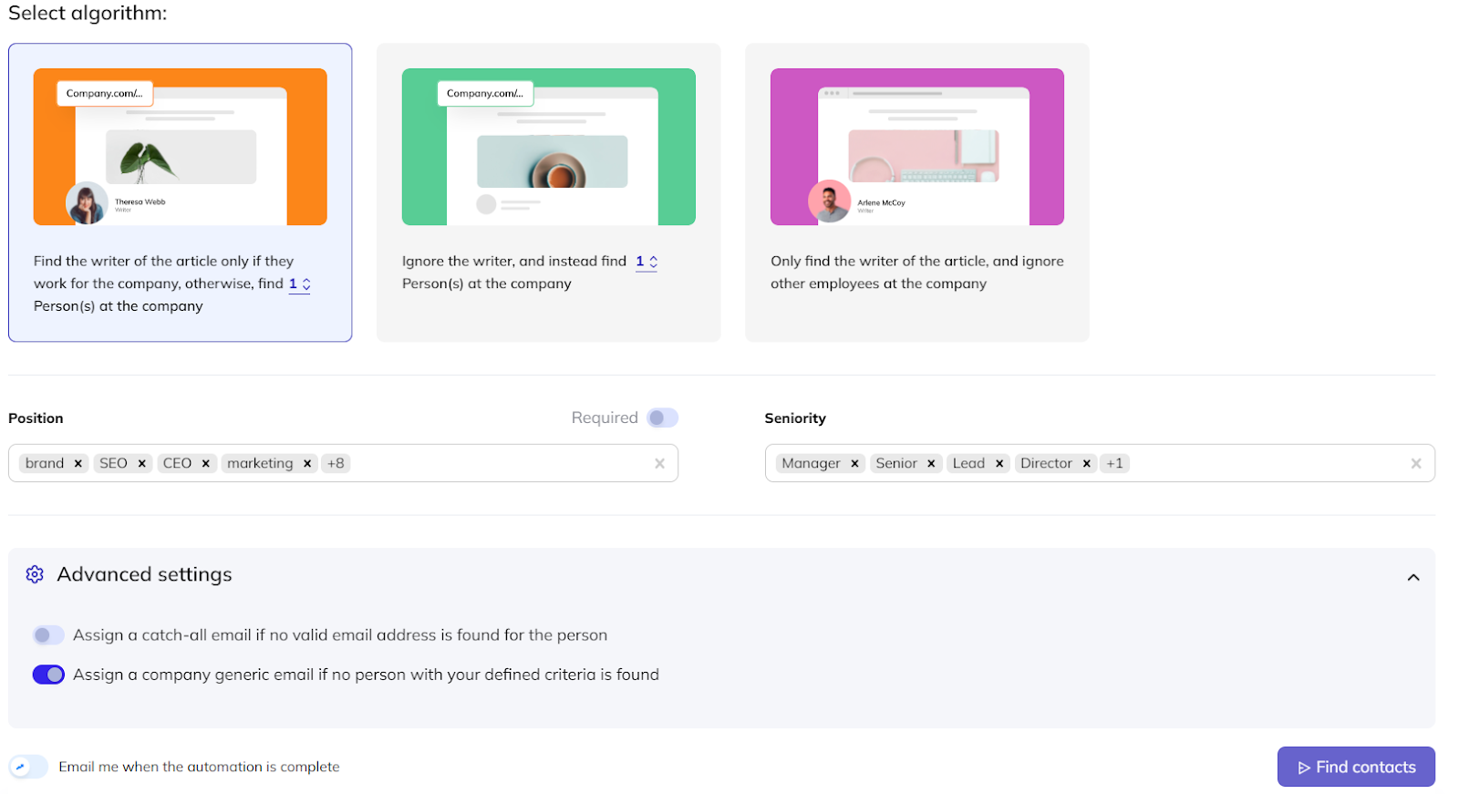 respona contact search automation setup