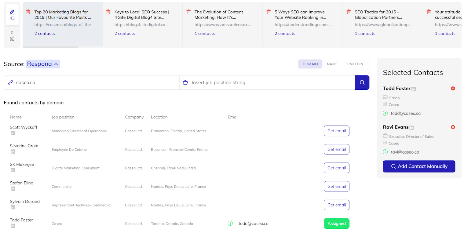 respona contact ssearch automation results
