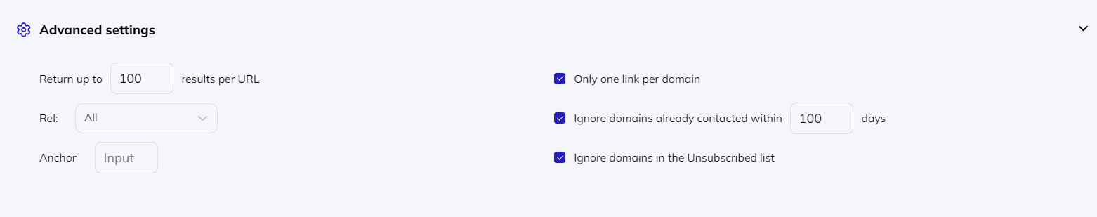 respona backlink search automation advanced settings
