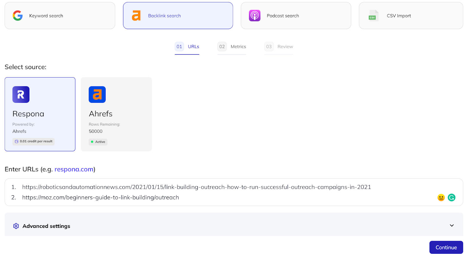 backlink search automation in respona