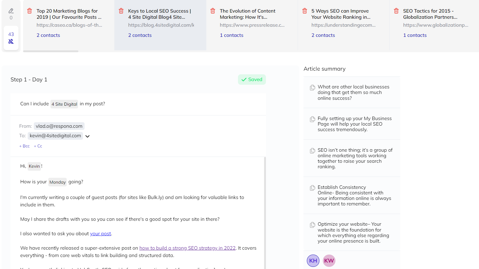 personalizing emails in Respona