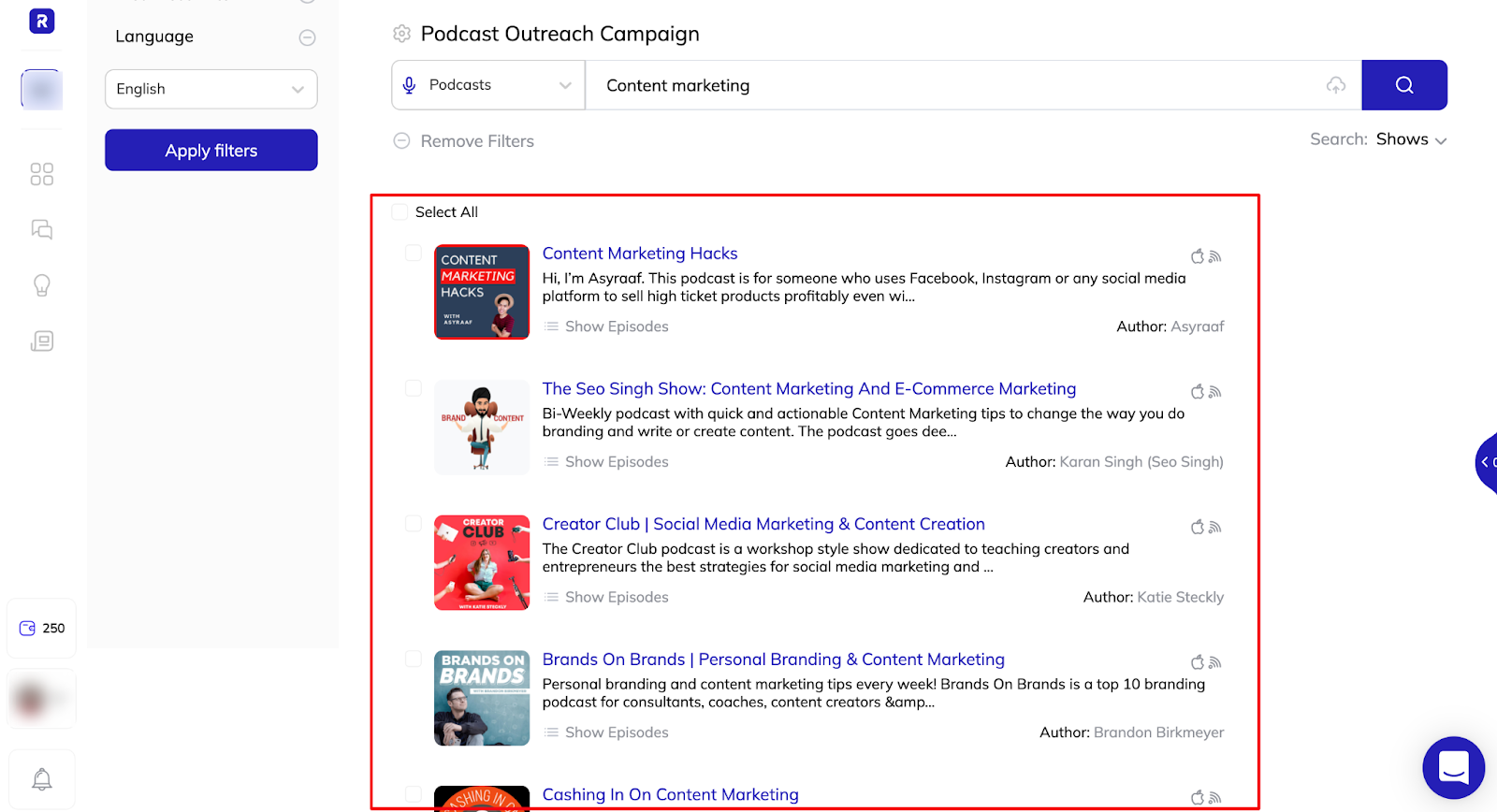 podcast search results