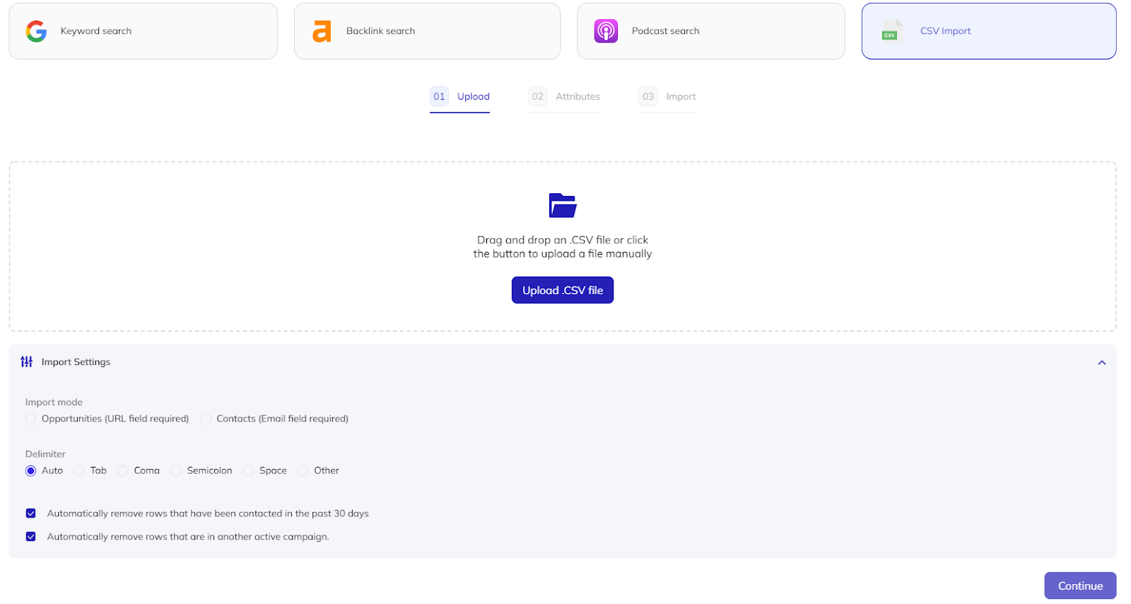 importing a .CSV into respona