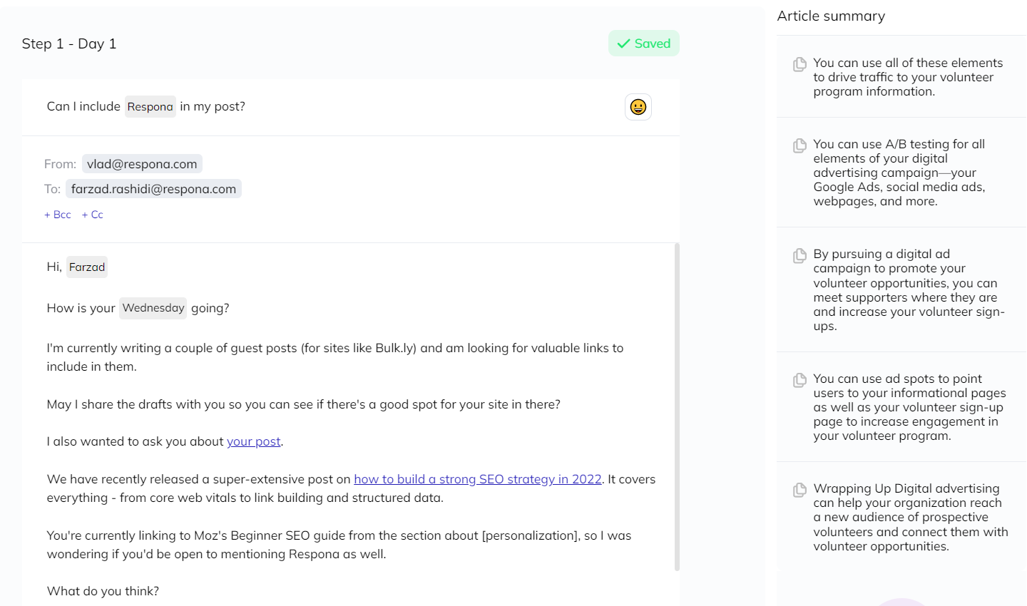personalizing pitches in respona