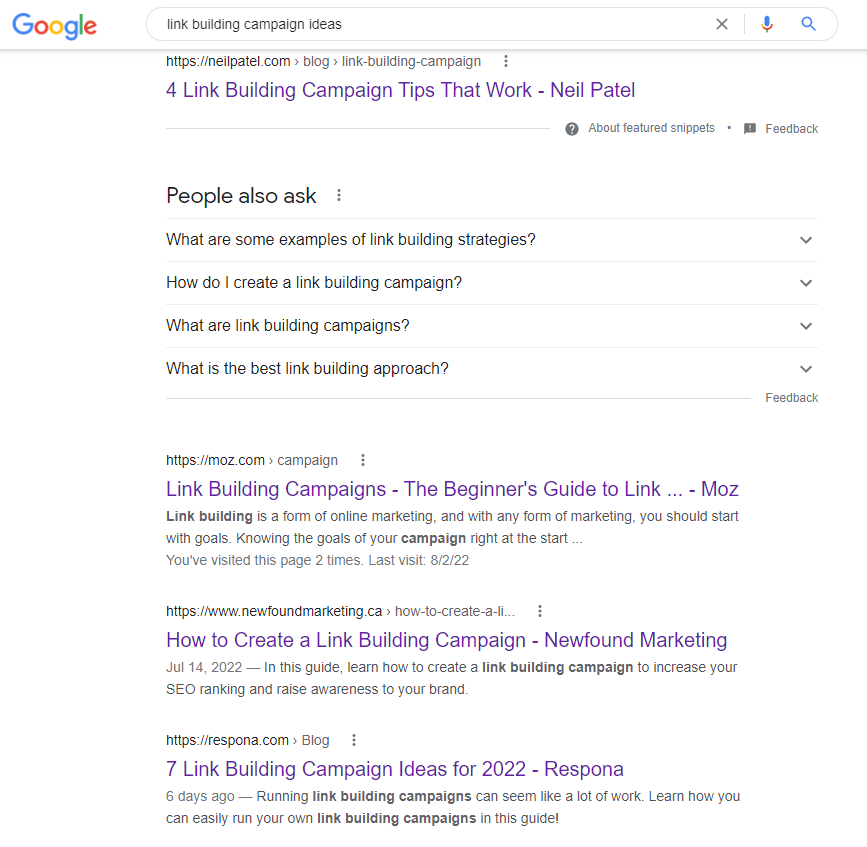 link building campaign ideas google search