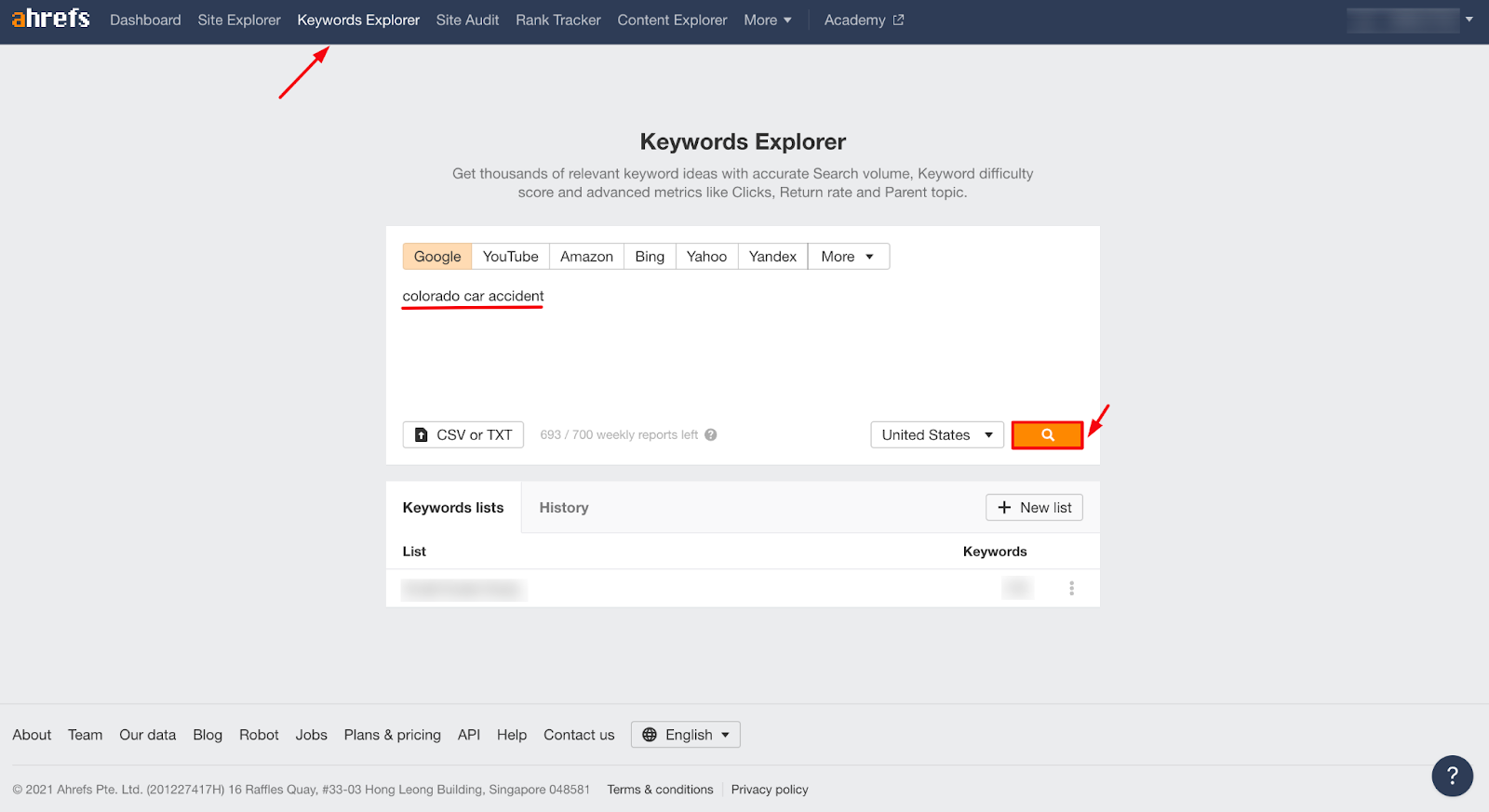Ahrefs keyword search
