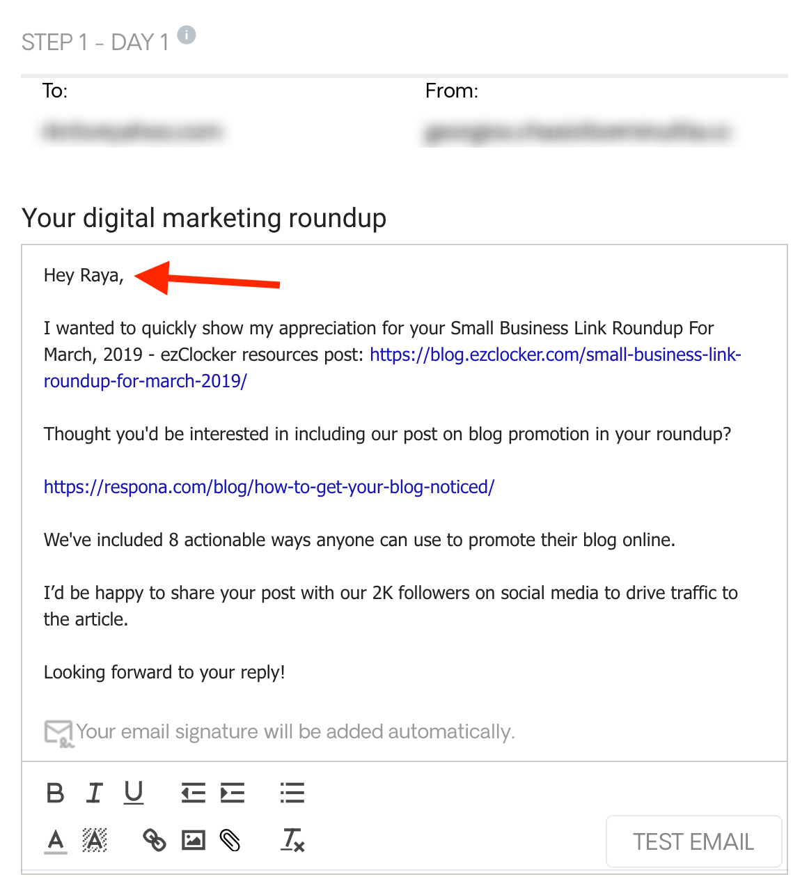 Variables Inserted in Email