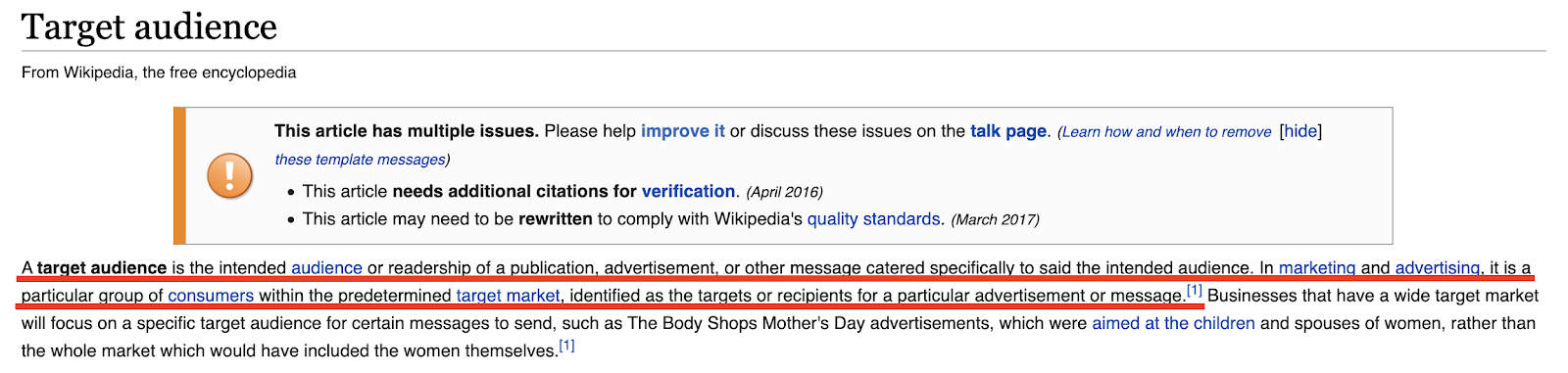 Wikipedia definition of a target audience