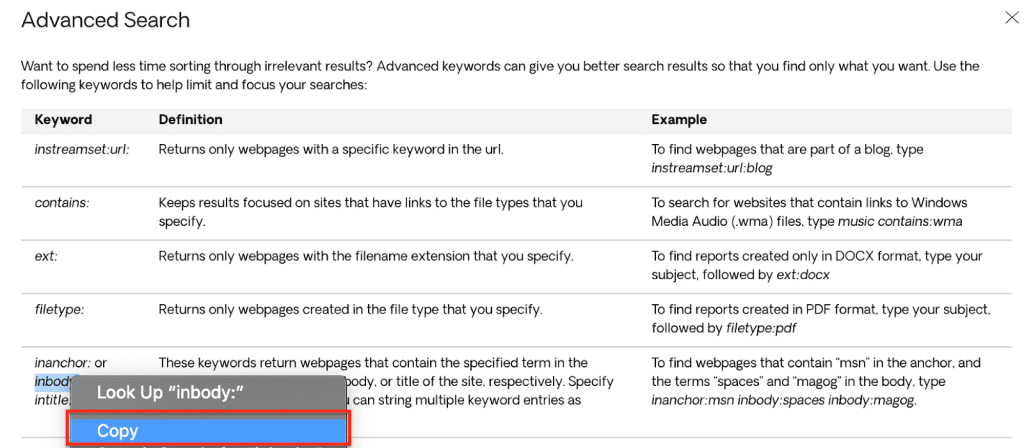 Selecting the inbody command