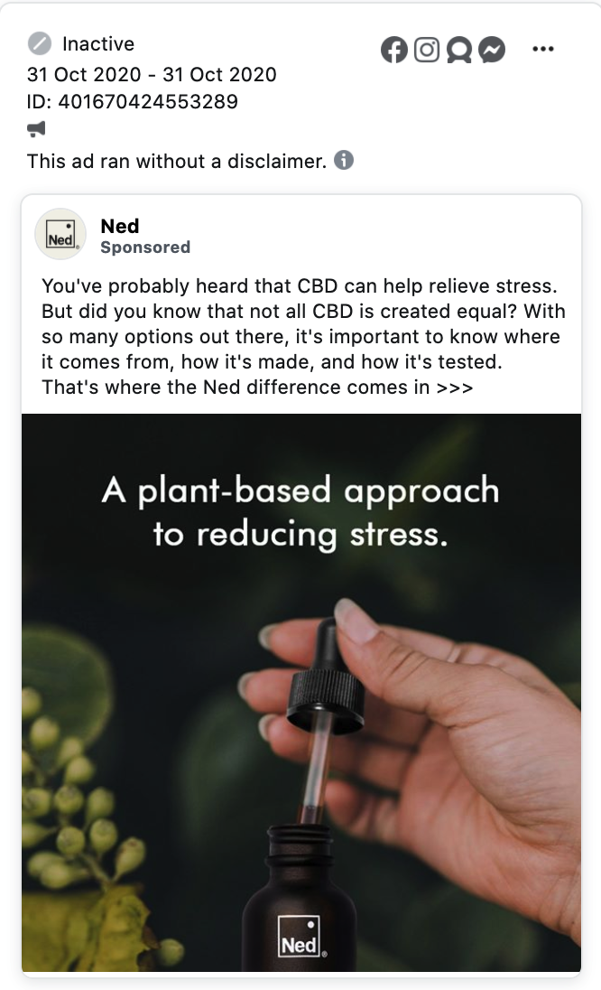 Inactive CBD Facebook ad 1