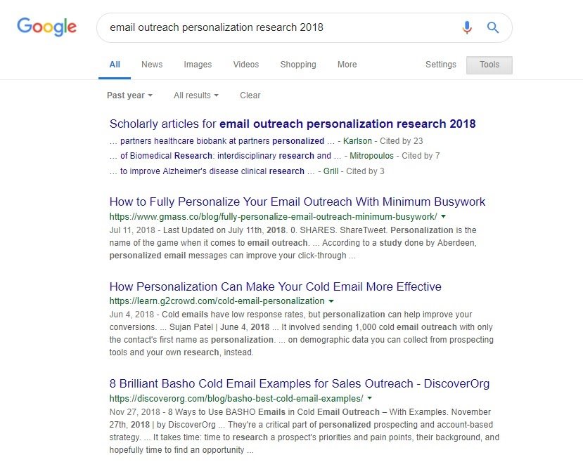 email outreach research 2018 search