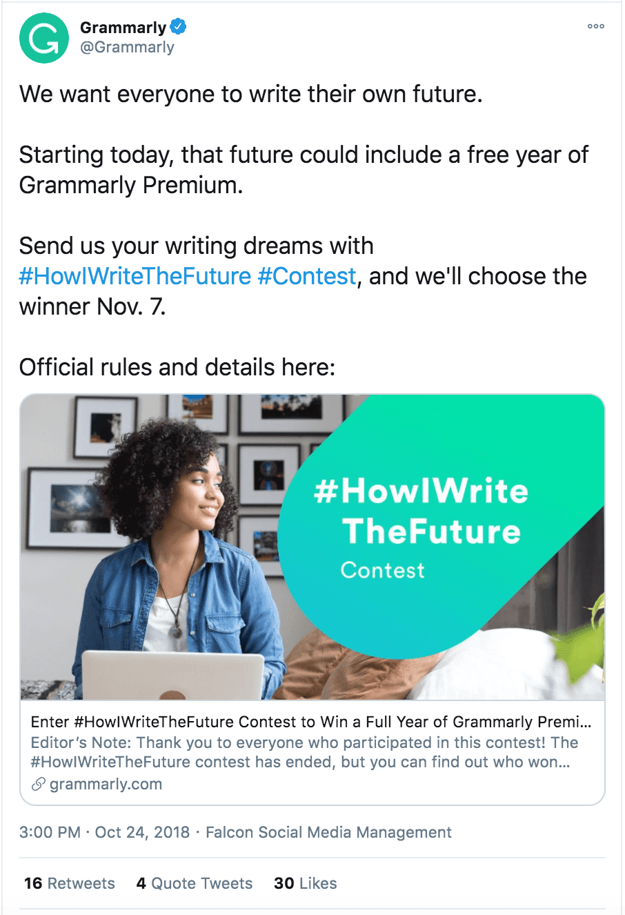 Grammarly Twitter post