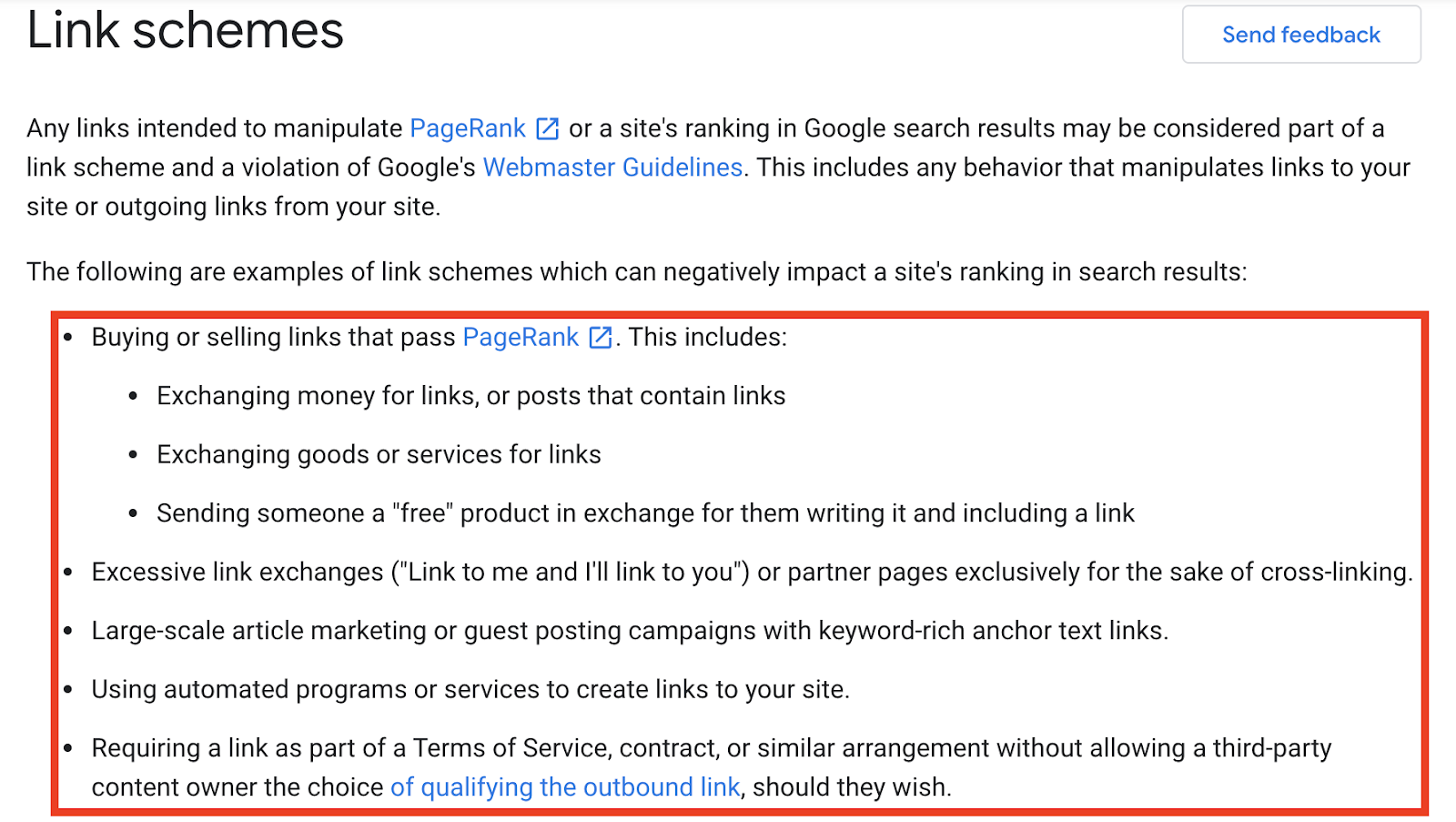 List of negative link schemes