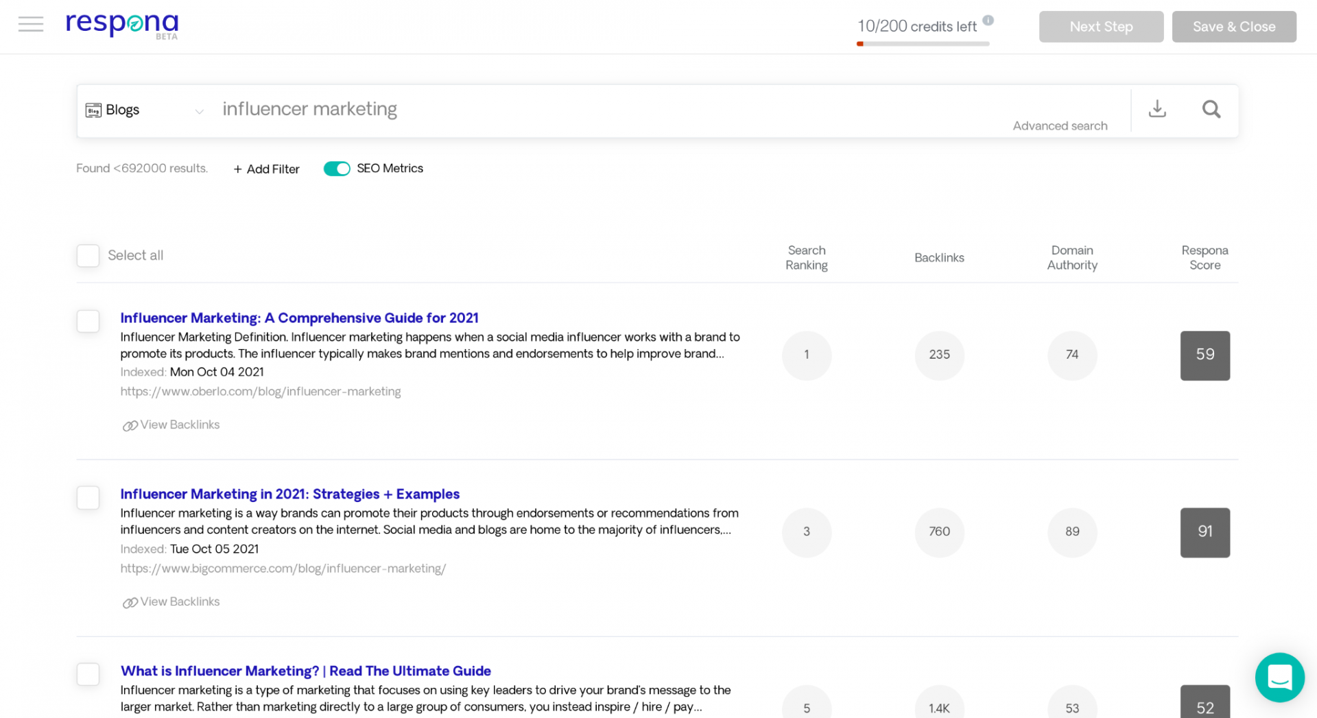 Live search opportunities