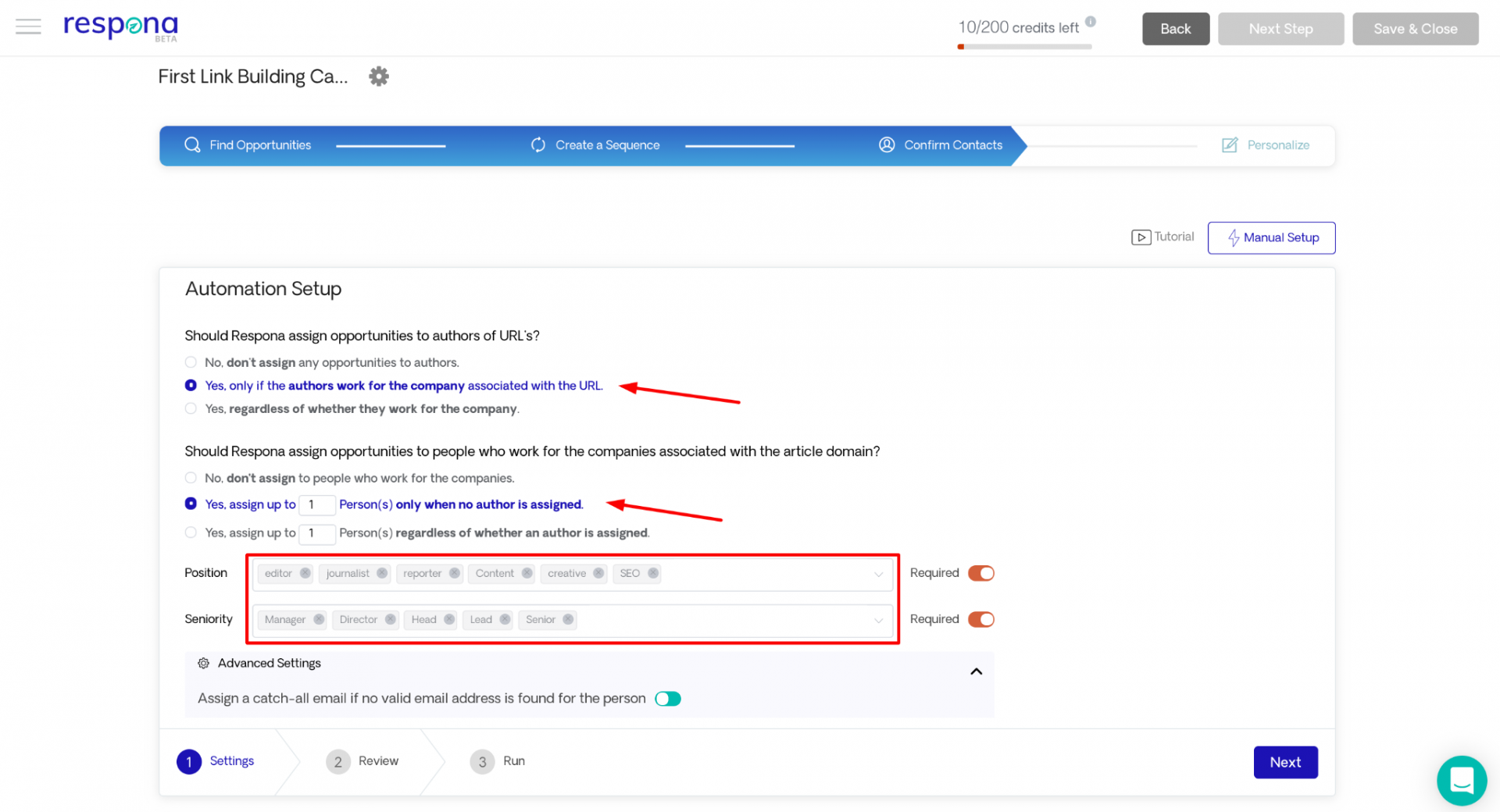 Contact automation setup