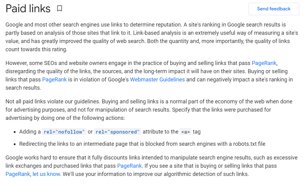 google on paid links