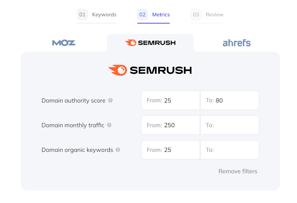 setting additional semrush filters