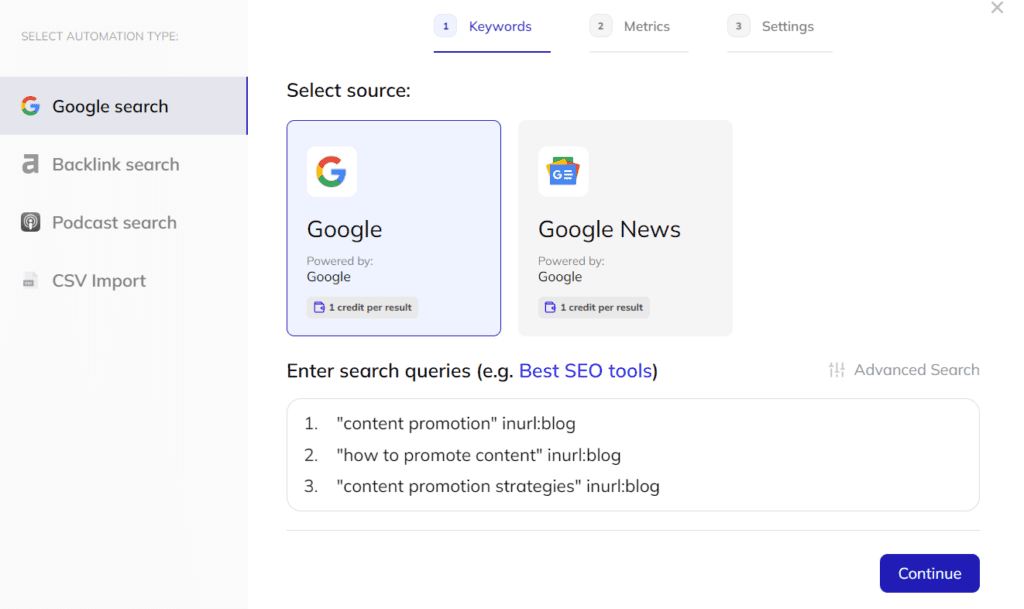 setting up content search