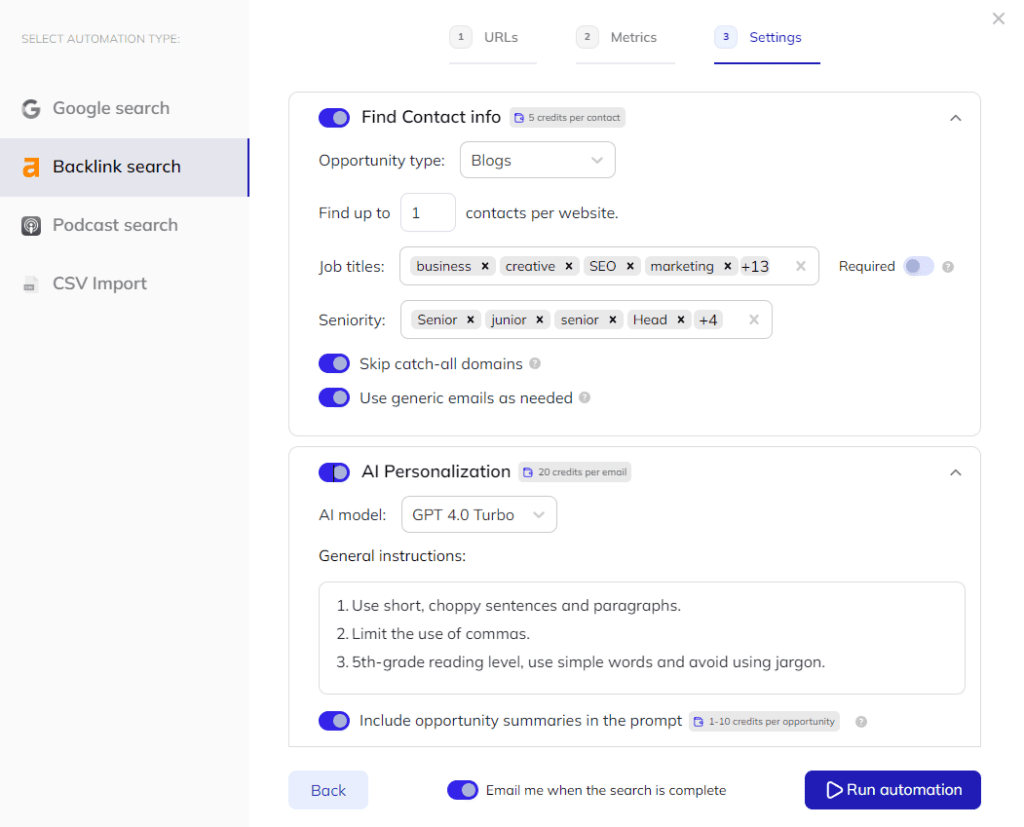 contact finder and ai personalization settings