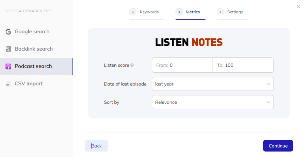 adding listen notes filters