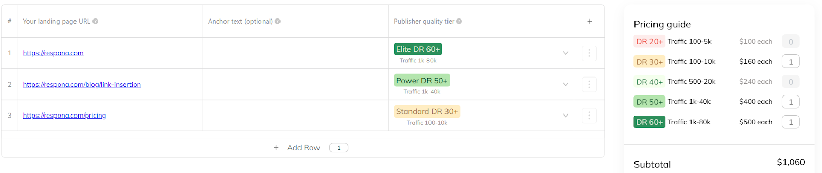 placing an order in respona
