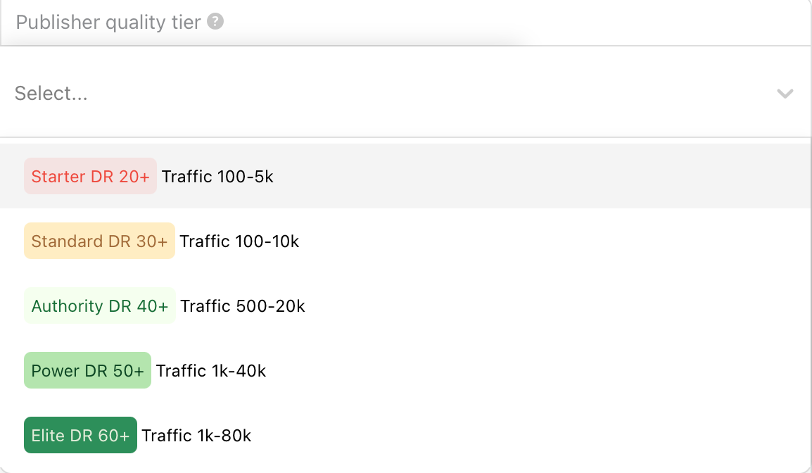 placing an order and selecting quality tier in respona