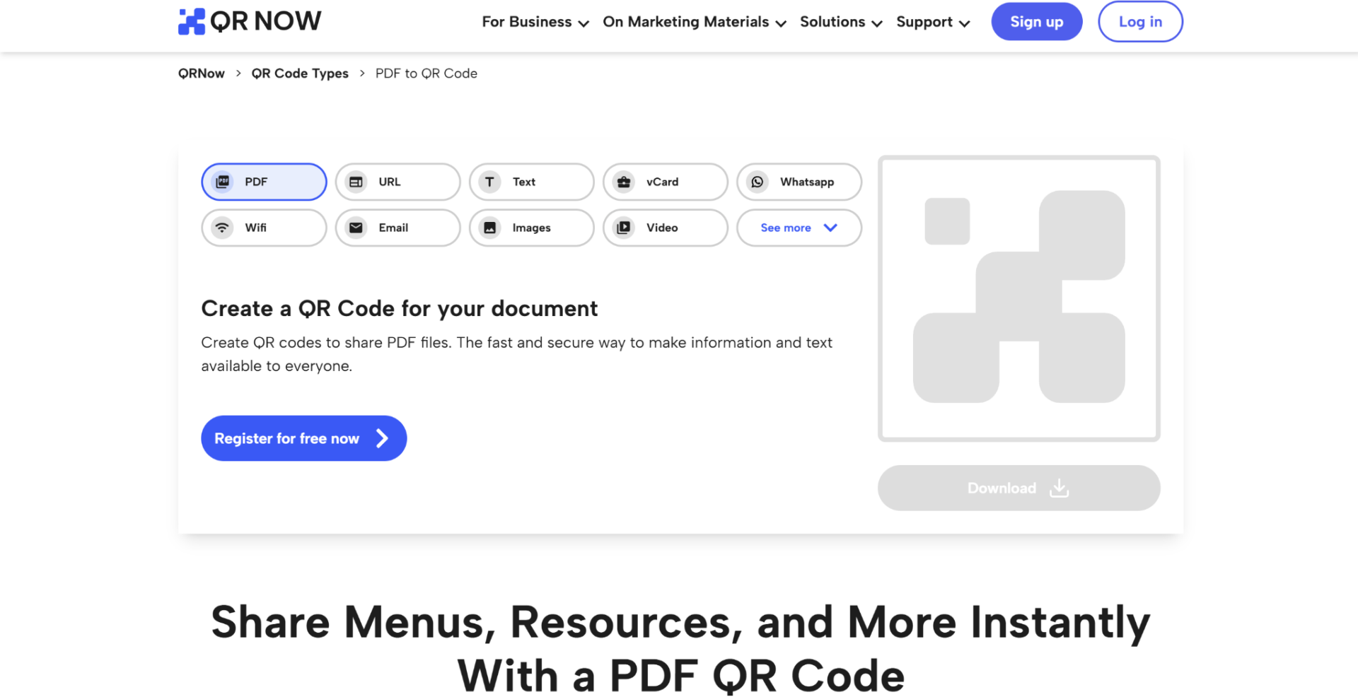 qrnow landing page