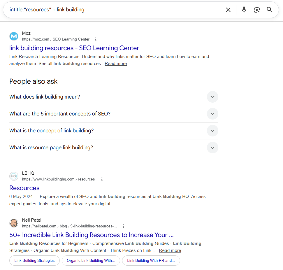 finding resource pages in google