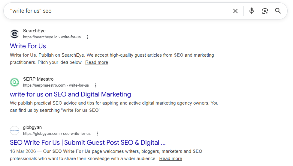 finding guest posting sites on google