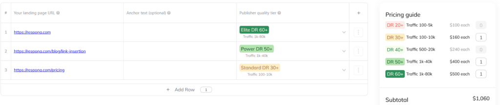 placing an order with respona