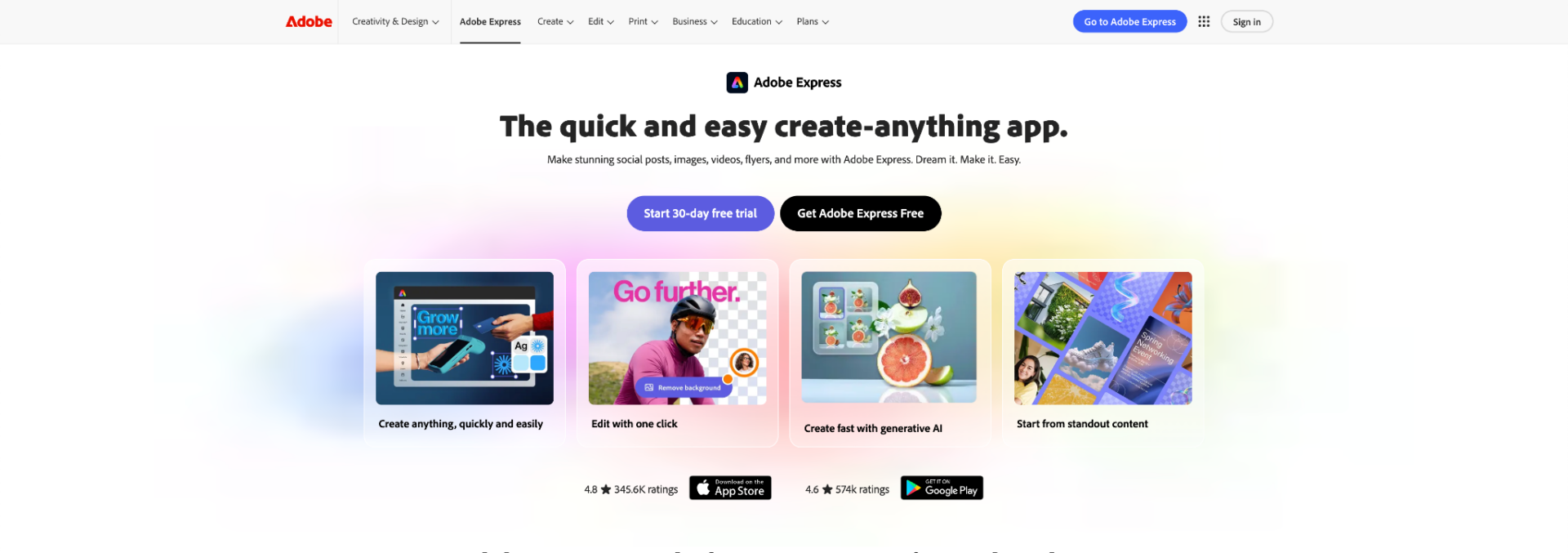 adobe express homepage
