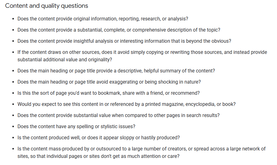 google content quality guidelines
