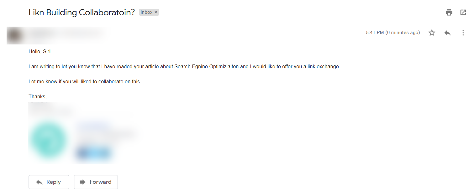 Email example with bad grammar