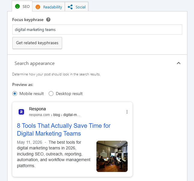 checking serp preview in yoast