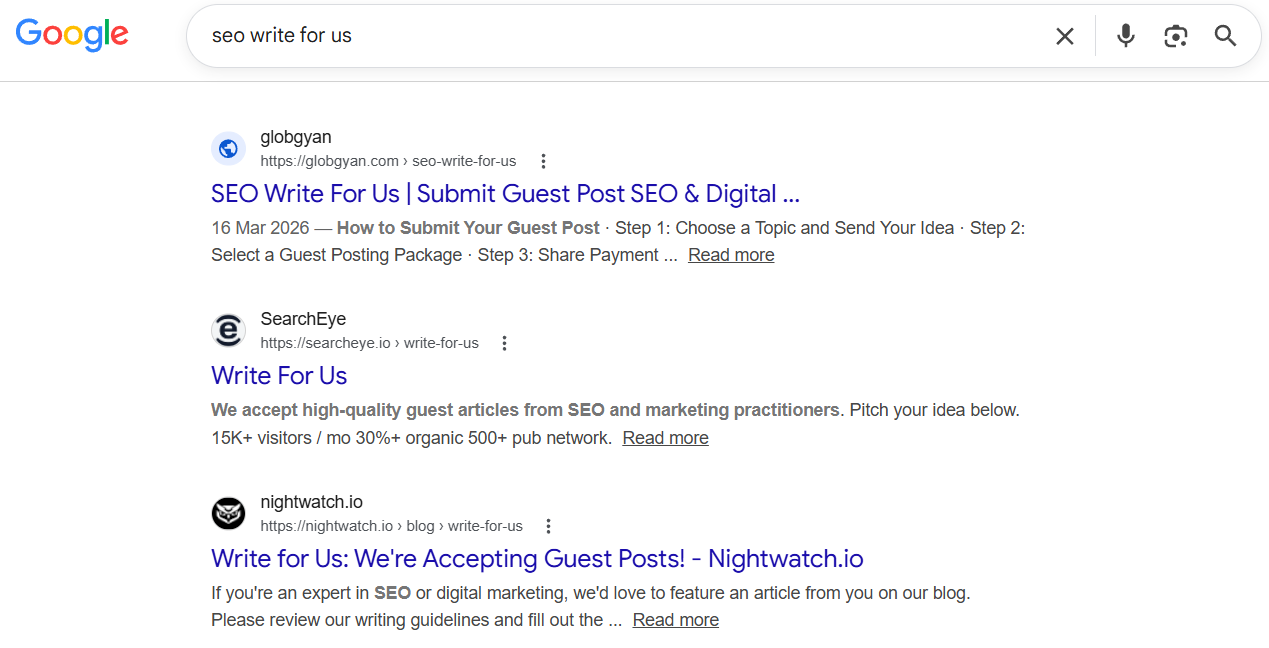 finding write for us pages in google