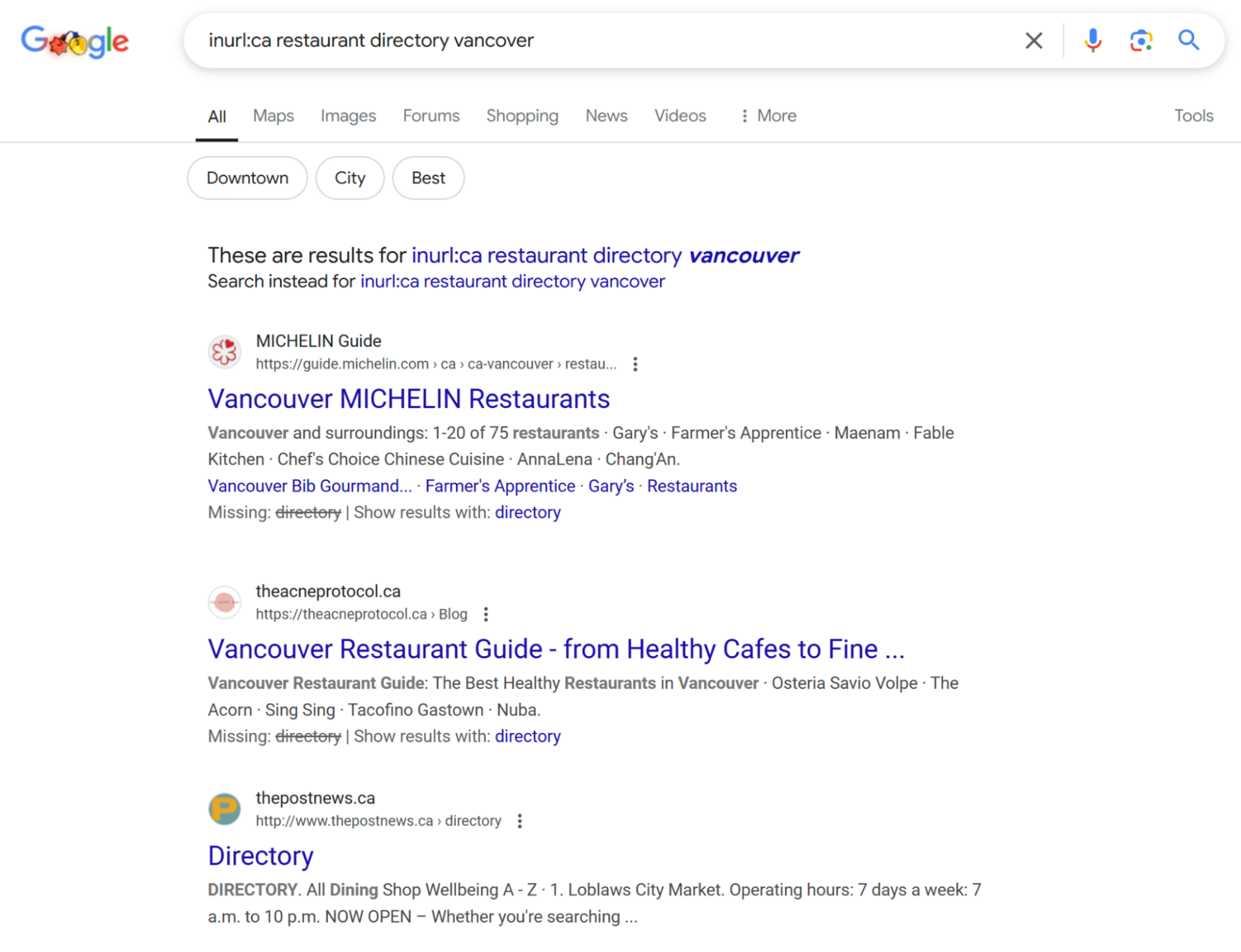 finding canadian restaurant direcrories in google