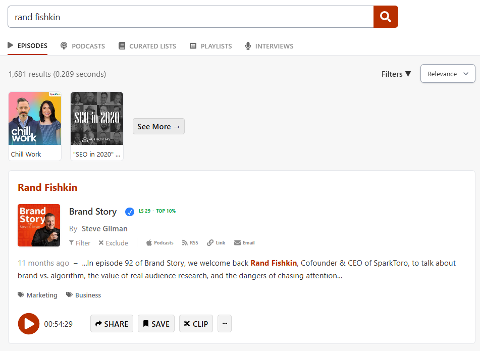 finding podcast opportunities in listen notes