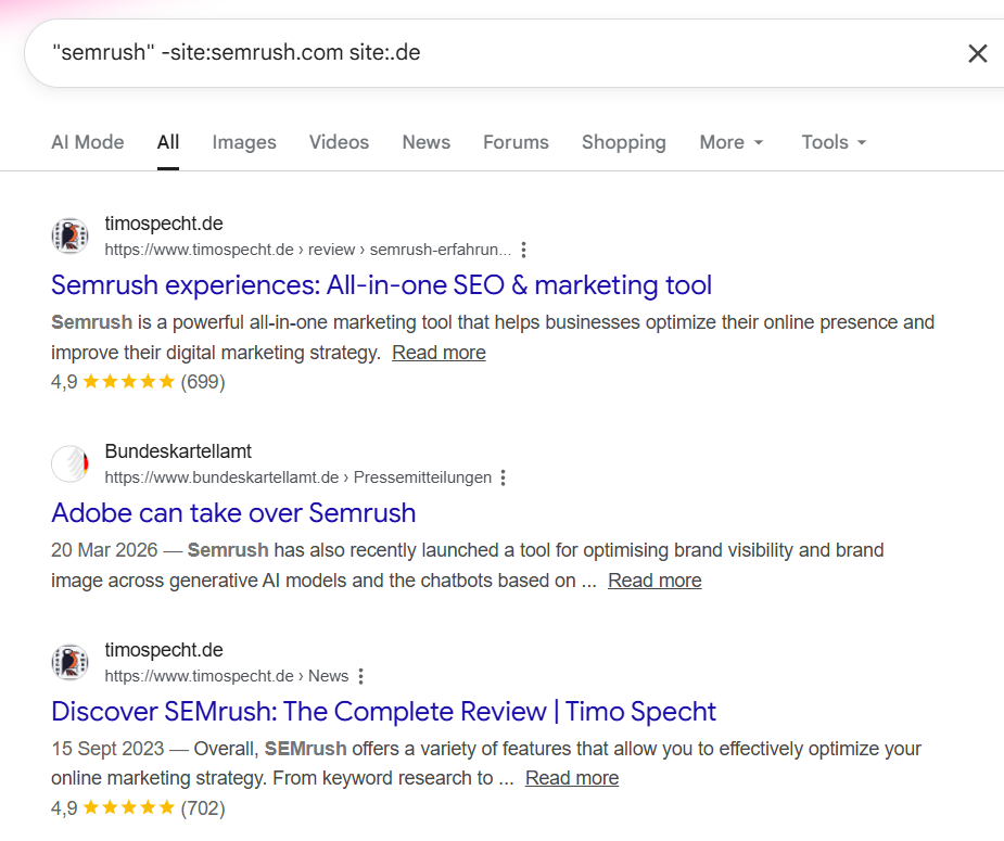 finding multilingual competitor mentions in google