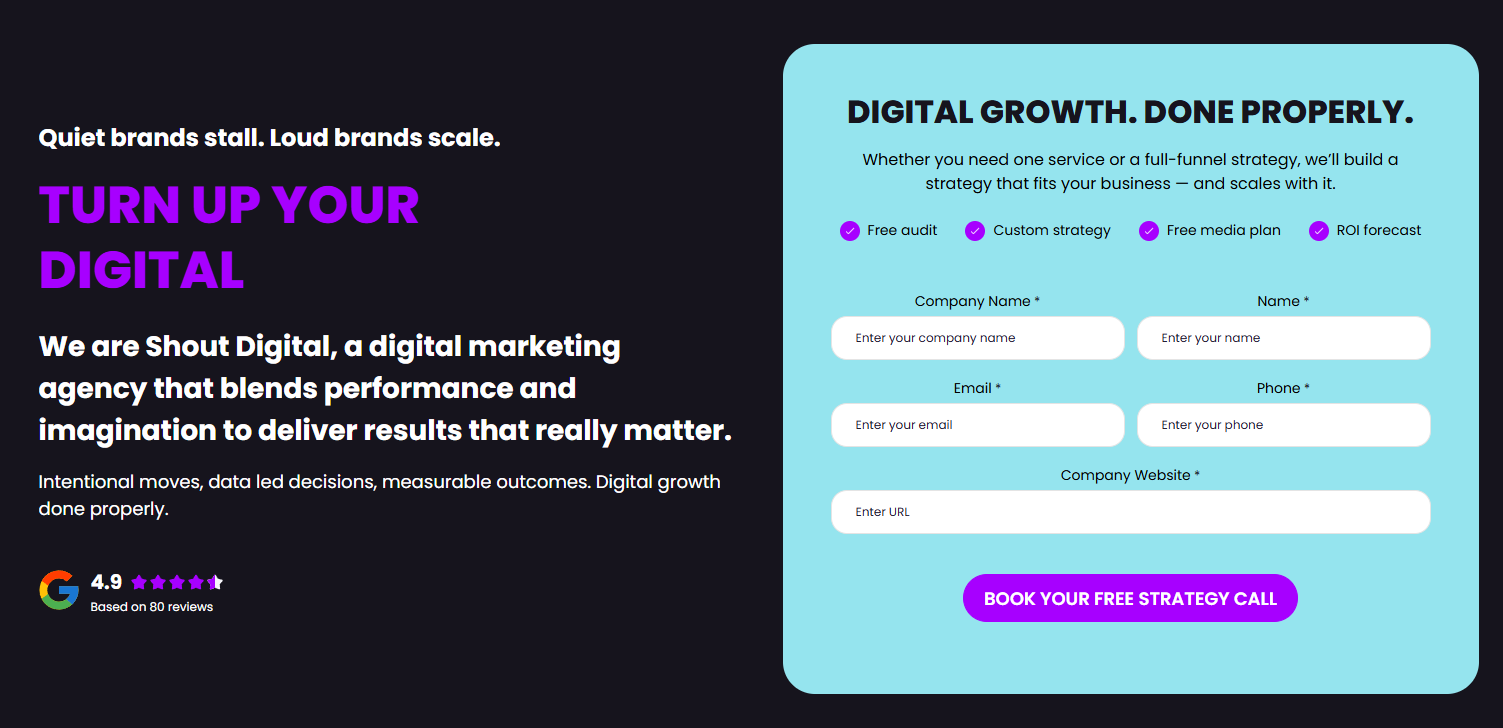shout digital homepage