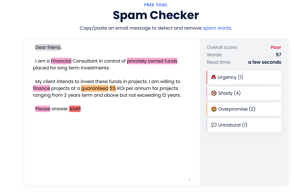 mailmeteor spam word checker