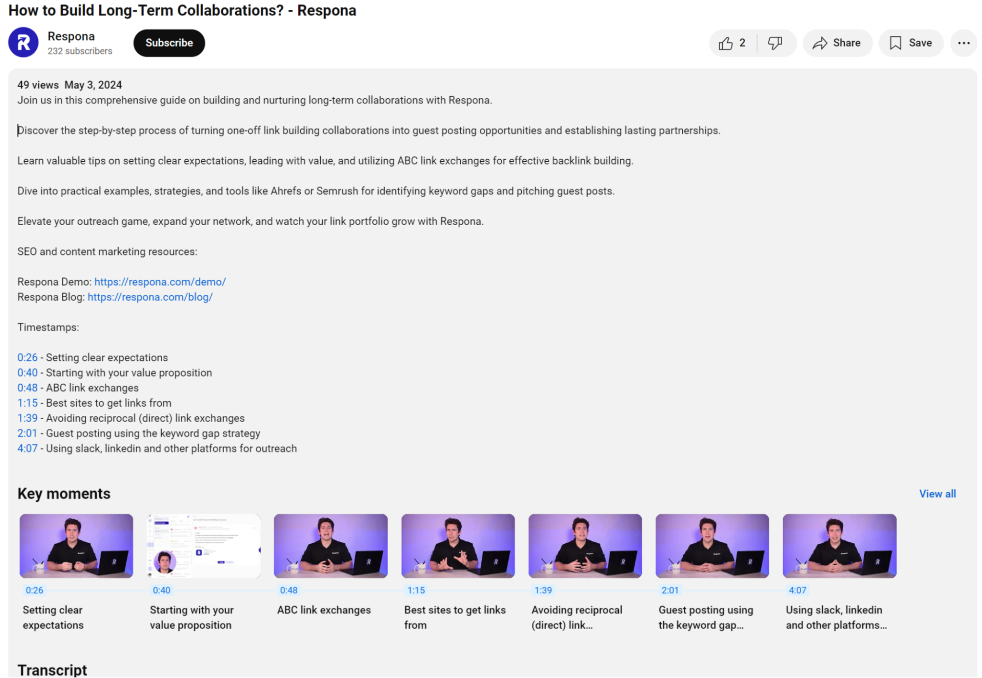 respona youtube video description with links