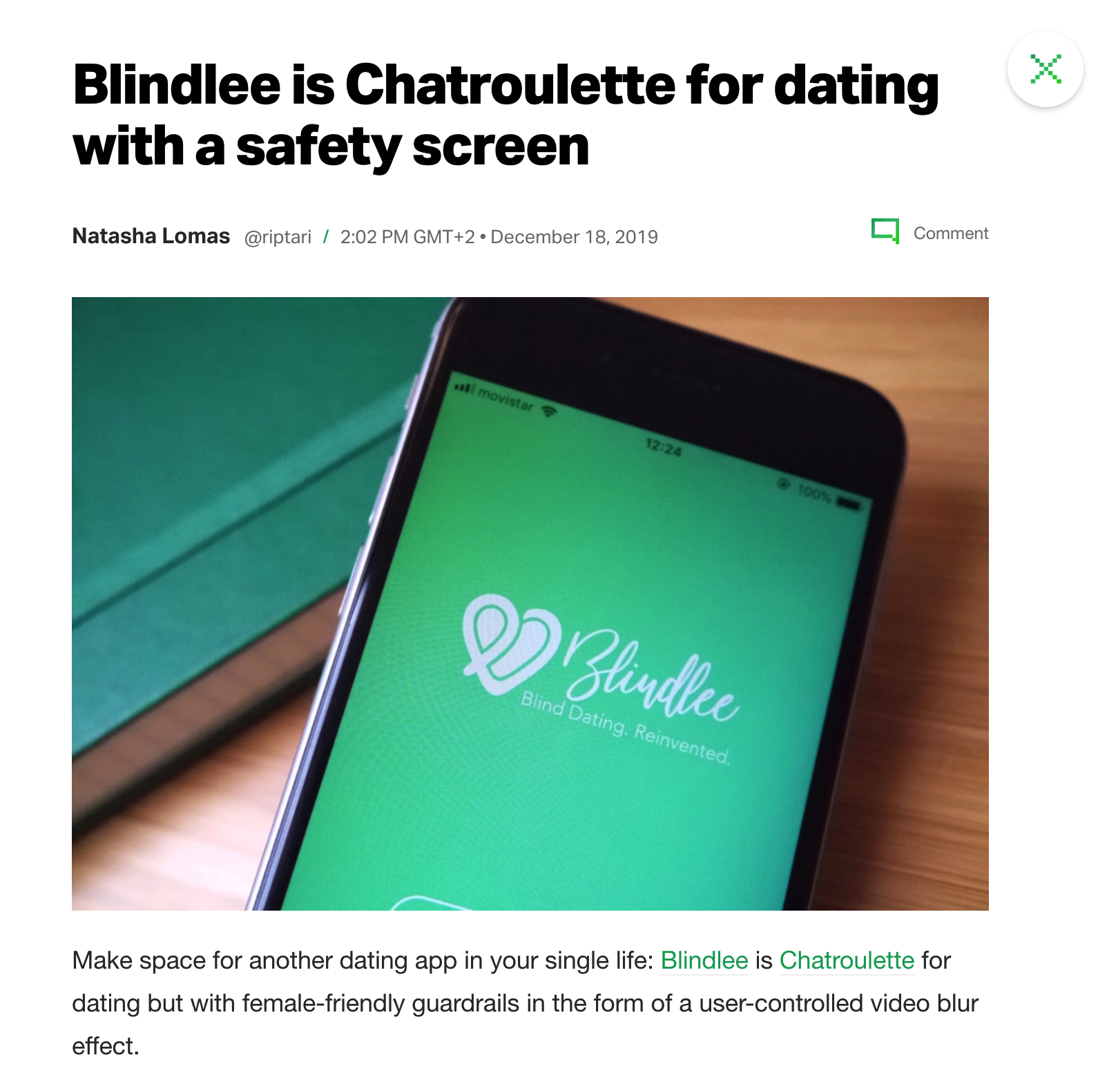 Blindlee is Chatroulette for dating with a safety screen