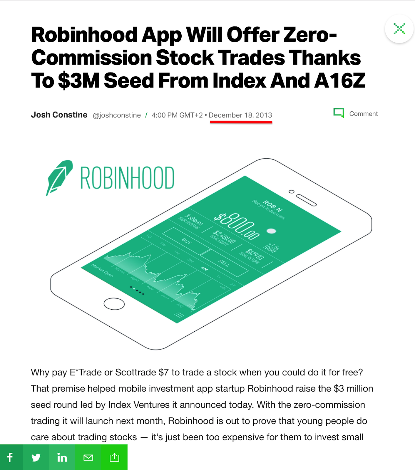 Robinhood feature on TechCrunch