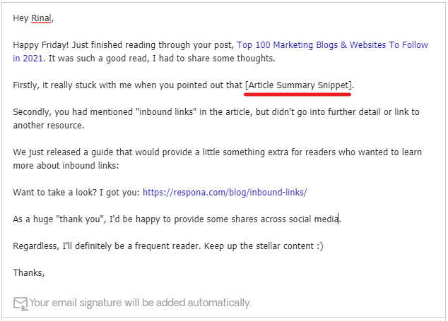 Fully personalized message